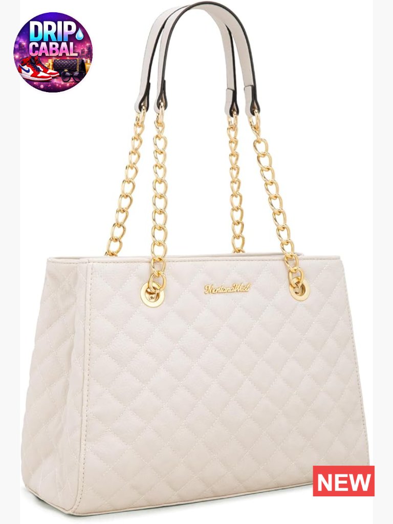Medium Quilted Faux Leather Tote Bag With Chain Strap Shoulder Purse